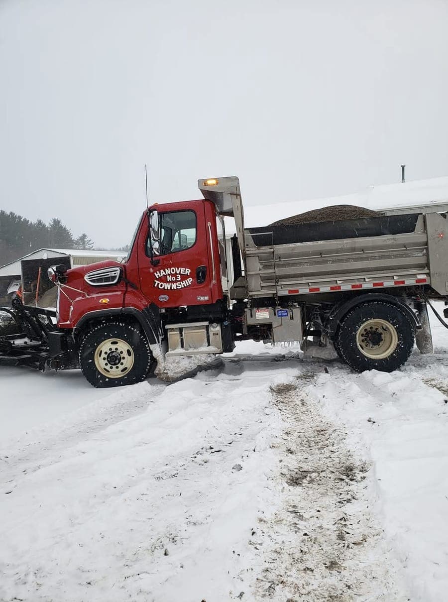 Hanover Township truck No. 3 loading salt and grit during a snowstorm